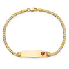 14K Medical Solid Chain/Solid Plate 26x7mm Soft Diamond Shape Off-Center Red Enamel Curb Link 7 inch ID Bracelet
