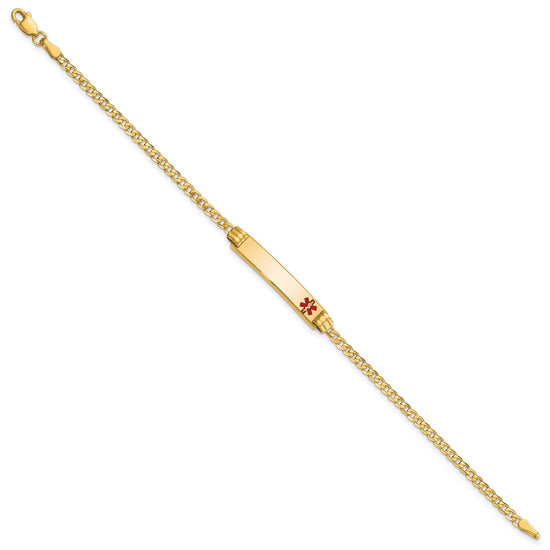 14K Medical Solid Chain/Solid Plate 26x5mm Off-Center Red Enamel Curb Link 8 inch ID Bracelet
