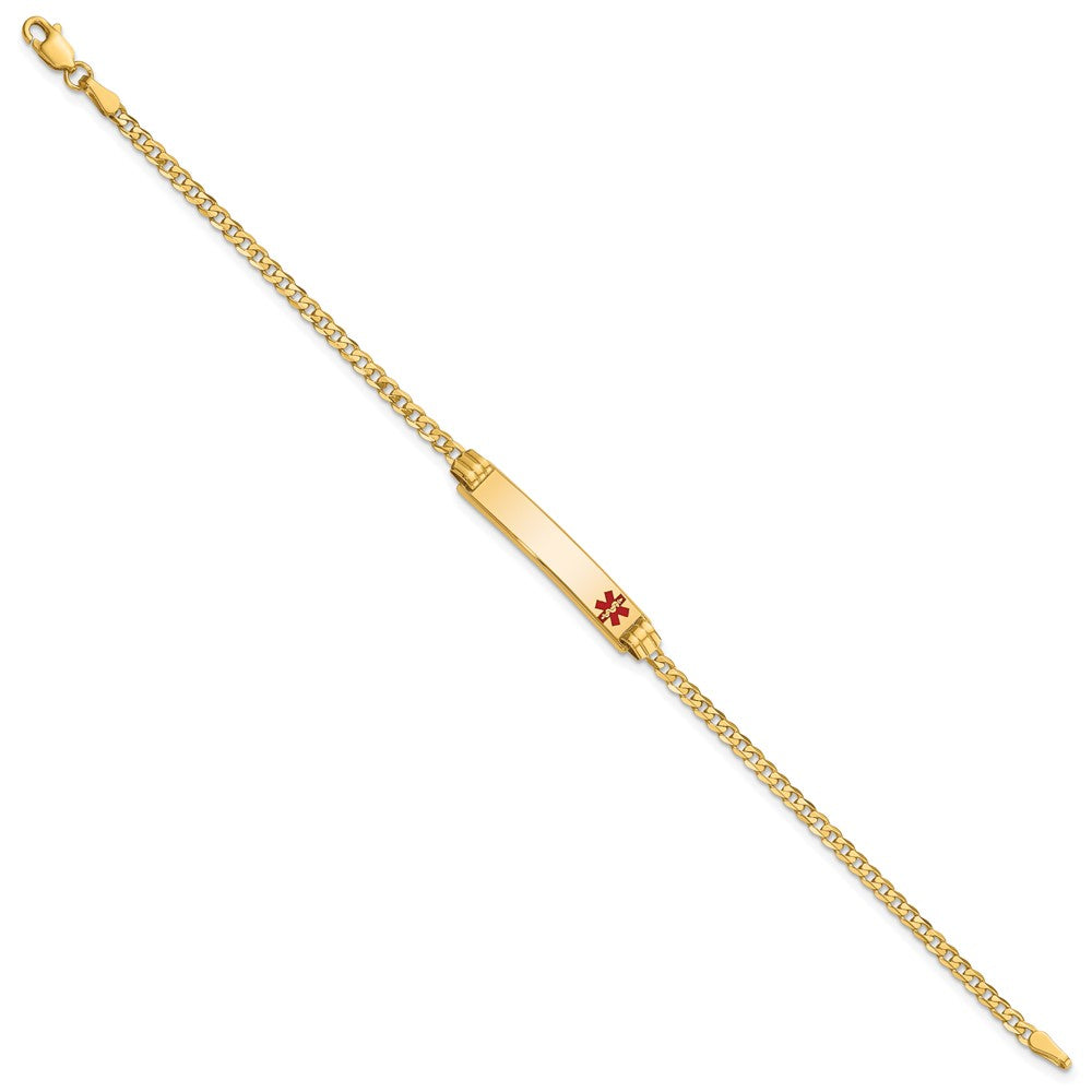 14K Medical Solid Chain/Solid Plate 26x5mm Off-Center Red Enamel Curb Link 8 inch ID Bracelet