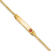 14K Medical Solid Chain/Solid Plate 26x5mm Off-Center Red Enamel Curb Link 8 inch ID Bracelet