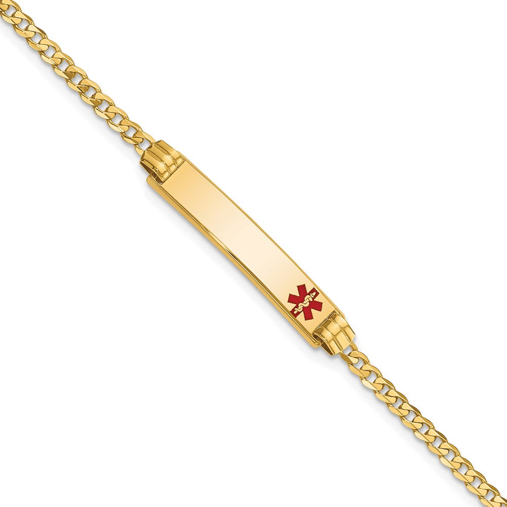 14K Medical Solid Chain/Solid Plate 26x5mm Off-Center Red Enamel Curb Link 8 inch ID Bracelet
