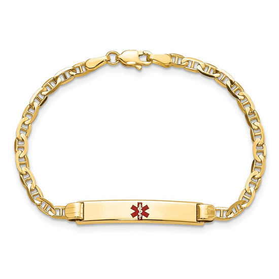 14K Medical Solid Chain/Solid Plate 26x5mm Centered Red Enamel Anchor Link 6 inch Baby/Child ID Bracelet