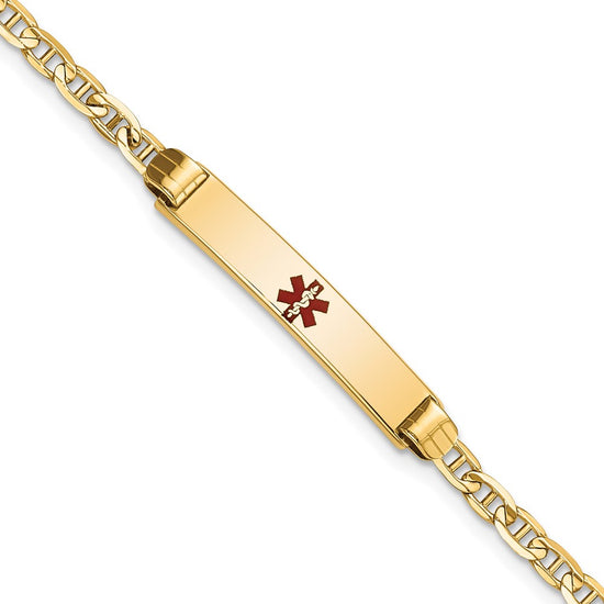 14K Medical Solid Chain/Solid Plate 26x5mm Centered Red Enamel Anchor Link 6 inch Baby/Child ID Bracelet