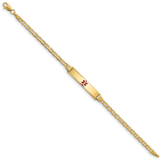 14K Medical Solid Chain/Solid Plate 26x5mm Centered Red Enamel Anchor Link 7 inch ID Bracelet
