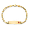 14K Medical Solid Chain/Solid Plate 26x7mm Soft Diamond Shape Off-Center Red Enamel Anchor Link 6 inch Baby/Child ID Bracelet