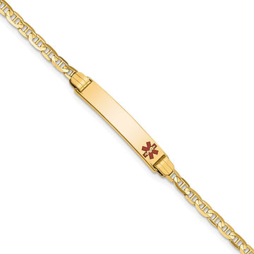 14K Medical Solid Chain/Solid Plate 26x5mm Off-Center Red Enamel Anchor Link 7 inch ID Bracelet