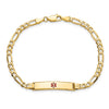 14K Medical Solid Chain/Solid Plate 26x5mm Centered Red Enamel Figaro Link 8 inch ID Bracelet