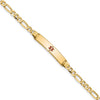 14K Medical Solid Chain/Solid Plate 26x5mm Centered Red Enamel Figaro Link 8 inch ID Bracelet