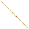 14K Medical Solid Chain/Solid Plate 26x7mm Soft Diamond Shape Off-Center Red Enamel Figaro Link 8 inch ID Bracelet