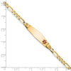 14K Medical Solid Chain/Solid Plate 26x7mm Soft Diamond Shape Off-Center Red Enamel Figaro Link 8 inch ID Bracelet