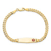 14K Medical Solid Chain/Solid Plate 26x7mm Soft Diamond Shape Off-Center Red Enamel Curb Link 8 inch ID Bracelet