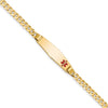 14K Medical Solid Chain/Solid Plate 26x7mm Soft Diamond Shape Off-Center Red Enamel Curb Link 8 inch ID Bracelet