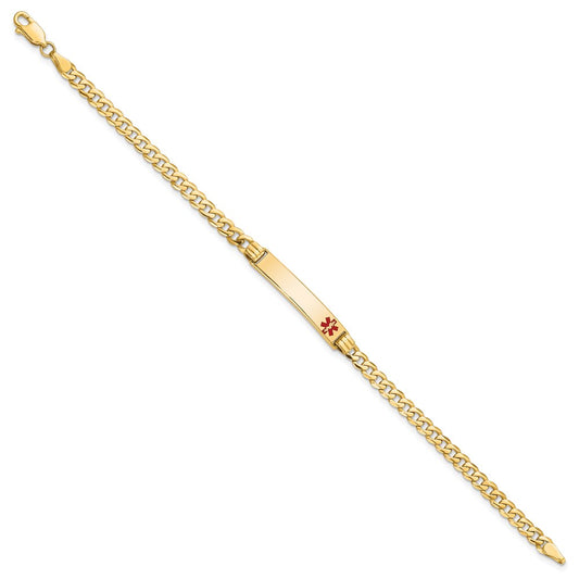 14K Medical Solid Chain/Solid Plate 26x5mm Off-Center Red Enamel Curb Link 7 inch ID Bracelet