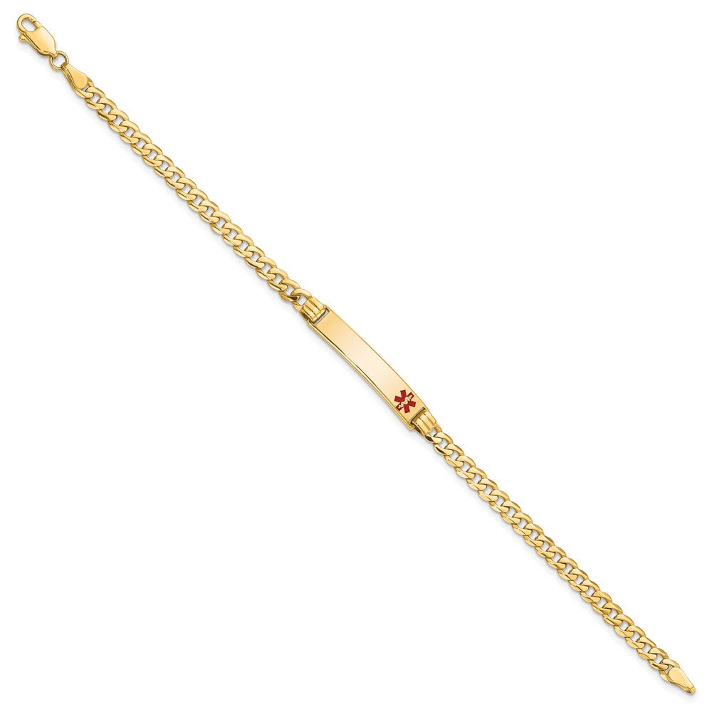 14K Medical Solid Chain/Solid Plate 26x5mm Off-Center Red Enamel Curb Link 7 inch ID Bracelet