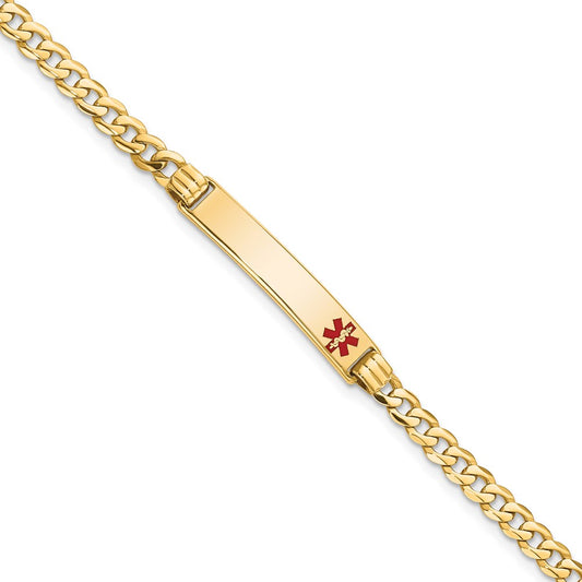 14K Medical Solid Chain/Solid Plate 26x5mm Off-Center Red Enamel Curb Link 7 inch ID Bracelet