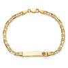 14K Medical Solid Chain/Solid Plate 26x5mm Off-Center Red Enamel Anchor Link 7 inch ID Bracelet