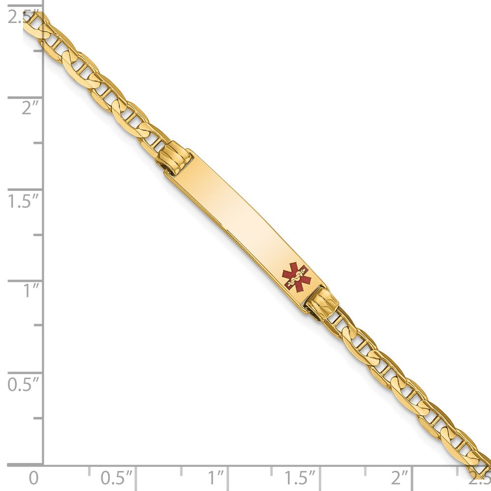 14K Medical Solid Chain/Solid Plate 26x5mm Off-Center Red Enamel Anchor Link 7 inch ID Bracelet