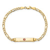 14K Medical Semi-Solid Chain/Solid Plate 26x5mm Centered Red Enamel Figaro Link 7 inch ID Bracelet