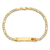14k Medical Semi-Solid Chain/Solid Plate 26x5mm Off-Center Red Enamel Figaro Link 8 inch ID Bracelet