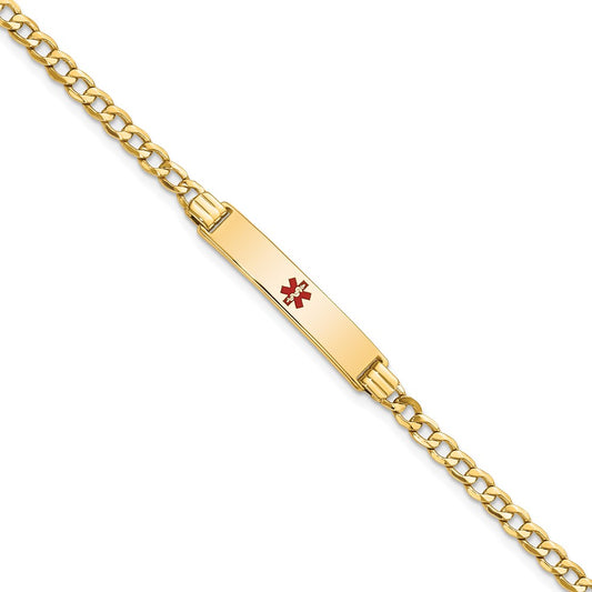 14K Medical Semi-Solid Chain/Solid Plate 26x5mm Centered Red Enamel Cuban Link 8 inch ID Bracelet