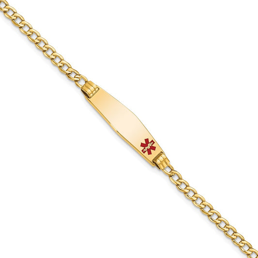 14K Medical Semi-Solid Chain/Solid Plate 26x7mm Soft Diamond Shape Off-Center Red Enamel Cuban Link 8 inch ID Bracelet