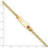14K Medical Semi-Solid Chain/Solid Plate 26x7mm Soft Diamond Shape Off-Center Red Enamel Anchor Link 7 inch ID Bracelet