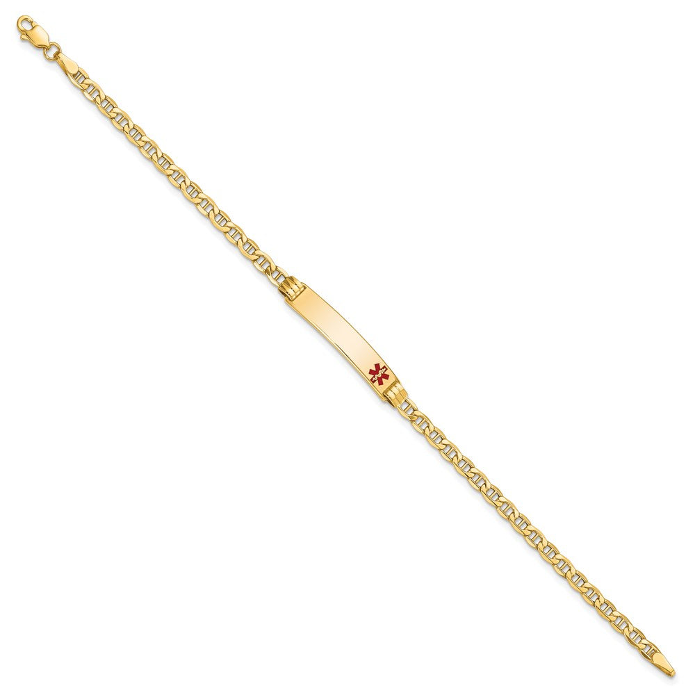 14k Medical Semi-Solid Chain/Solid Plate 26x5mm Off-Center Red Enamel Anchor Link 8 inch ID Bracelet