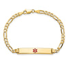 14K Medical Solid Chain/Solid Plate 34x6mm Centered Red Enamel Flat Figaro Link 8 inch ID Bracelet