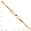 14K Medical Solid Chain/Solid Plate 34x6mm Centered Red Enamel Flat Figaro Link 8 inch ID Bracelet