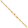 14K Medical Solid Chain/Solid Plate Soft Diamond Shape 33x8mm Centered Red Enamel Flat Figaro Link 7 inch ID Bracelet