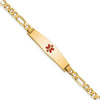 14K Medical Solid Chain/Solid Plate Soft Diamond Shape 33x8mm Centered Red Enamel Flat Figaro Link 7 inch ID Bracelet