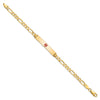 14K Medical Solid Chain/Solid Plate 34x6mm Centered Red Enamel Flat Figaro Link 8 inch ID Bracelet