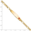 14K Medical Solid Chain/Solid Plate Soft Diamond Shape 33x8mm Off-Center Red Enamel Flat Figaro Link 8 inch ID Bracelet