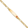 14K Medical Solid Chain/Solid Plate Soft Diamond Shape 33x8mm Off-Center Red Enamel Flat Figaro Link 8 inch ID Bracelet