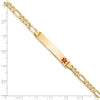 14K Medical Solid Chain/Solid Plate 33x6mm Off-Center Red Enamel Flat Figaro Link 7 inch ID Bracelet