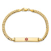14K Medical Solid Chain/Solid Plate 34x6mm Centered Red Enamel Flat Curb Link 7 inch ID Bracelet