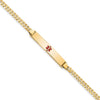 14K Medical Solid Chain/Solid Plate 34x6mm Centered Red Enamel Flat Curb Link 7 inch ID Bracelet