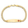 14K Medical Solid Chain/Solid Plate Soft Diamond Shape 33x8mm Off-Center Red Enamel Flat Curb Link 7 inch ID Bracelet