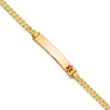 14K Medical Solid Chain/Solid Plate 33x6mm Off-Center Red Enamel Flat Curb Link 8 inch ID Bracelet