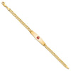 14K Medical Solid Chain/Solid Plate Soft Diamond Shape 33x8mm Centered Red Enamel Flat Curb Link 8 inch ID Bracelet