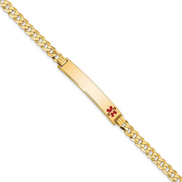 14K Medical Solid Chain/Solid Plate 33x6mm Off-Center Red Enamel Flat Curb Link 7 inch ID Bracelet