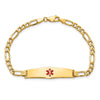14K Medical Semi-Solid Chain/Solid Plate Soft Diamond Shape 33x8mm Centered Red Enamel Figaro Link 8 inch ID Bracelet