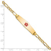 14K Medical Semi-Solid Chain/Solid Plate Soft Diamond Shape 33x8mm Centered Red Enamel Figaro Link 8 inch ID Bracelet