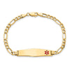 14K Medical Semi-Solid Chain/Solid Plate Soft Diamond Shape 34x8mm Off-Center Red Enamel Figaro Link 8 inch ID Bracelet