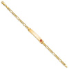 14K Medical Semi-Solid Chain/Solid Plate 35x6mm Off-Center Red Enamel Figaro Link 8 inch ID Bracelet