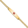14K Medical Semi-Solid Chain/Solid Plate Soft Diamond Shape 33x8mm Centered Red Enamel Curb Link 8 inch ID Bracelet