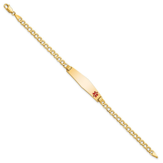 14K Medical Semi-Solid Chain/Solid Plate Soft Diamond Shape 34x8mm Off-Center Red Enamel Curb Link 7 inch ID Bracelet