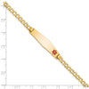 14K Medical Semi-Solid Chain/Solid Plate Soft Diamond Shape 34x8mm Off-Center Red Enamel Curb Link 7 inch ID Bracelet