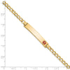 14K Medical Semi-Solid Chain/Solid Plate 35x6mm Off-Center Red Enamel Curb Link 7 inch ID Bracelet