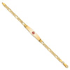 14K Medical Solid Chain/Solid Plate Soft Diamond Shape 36x9mm Centered Red Enamel Figaro Link 7 inch ID Bracelet
